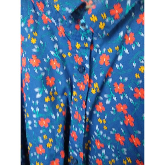 Woman Within 34/36 Collared Button Shirt Floral Long Sleeve Blue Floral... - Picture 4 of 9